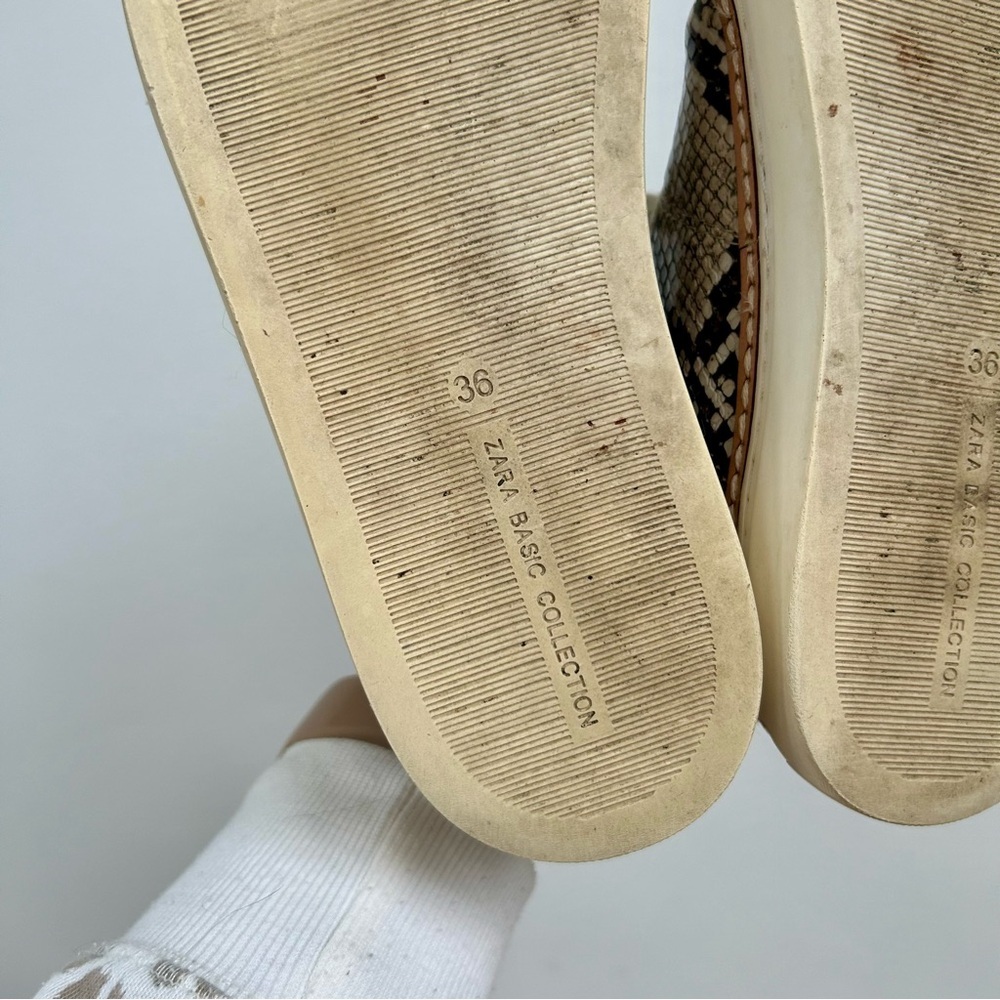 ZARA Snakeskin Leather Sneakers Tan/ Black/ Gray - Picture 5 of 5